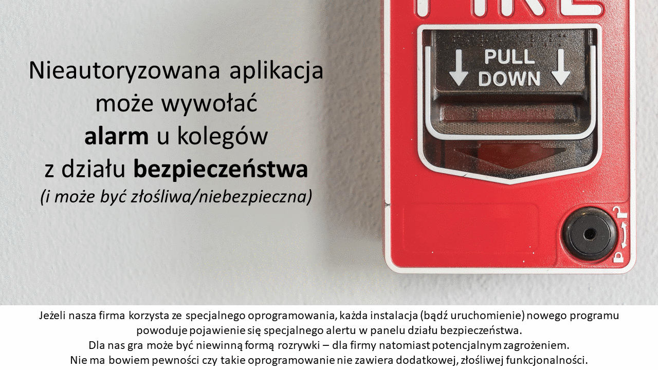Nieautoryzowana aplikacja może wywołać alarm